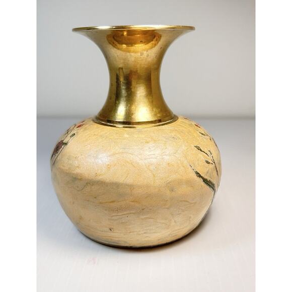 Solid Brass Enameled Cloisonne Vase Flowers 5" India Heavy - Picture 4 of 10